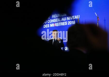 Präsident Emmanuel Macron nimmt am 30. Mai 2018 am ministerrat der Organisation für wirtschaftliche Zusammenarbeit und Entwicklung (OECD) zum Thema "Neugründung des Multilateralismus" in Paris Teil. Foto von Hamilton/Pool/ABACAPRESS.COM Stockfoto