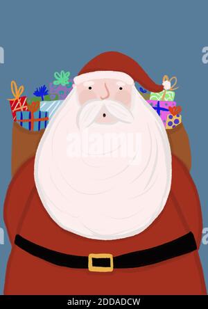 Clip Art von Santa Claus Tragetasche von Geschenken Stockfoto