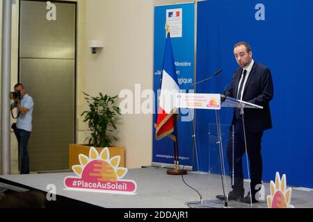 Staatssekretär Sébastien LECORNU beim Start der Mobilisierung "PlaceauSoleil" in Zusammenarbeit mit großen französischen Unternehmen wie ENGIE, EDG und TOTAL im Umweltministerium in Paris. Juni 28 2018. Foto von Raphaël Lafargue/ABACAPRESS.COM Stockfoto