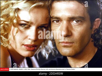KEIN FILM, KEIN VIDEO, KEIN TV, KEIN DOKUMENTARFILM - © KRT/ABACA. 39569-2. USA, 2002. Rebecca Romijn-Stamos, links, und Antonio Banderas Star in 'Femme Fatale'. Stockfoto