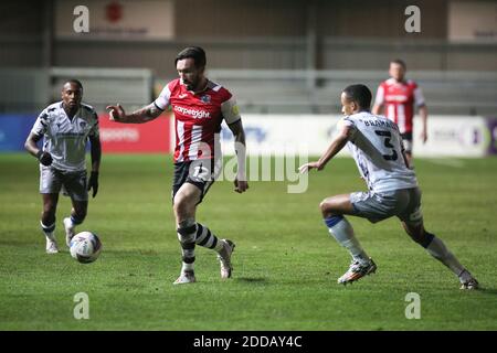 Exeter, Großbritannien. November 2020. Ryan Bowman von Exeter City während des EFL Sky Bet League 2 Spiels zwischen Exeter City und Colchester United im St James' Park, Exeter, England am 24. November 2020. Foto von Dave Peters. Nur redaktionelle Verwendung, Lizenz für kommerzielle Nutzung erforderlich. Keine Verwendung bei Wetten, Spielen oder Veröffentlichungen einzelner Vereine/Vereine/Spieler. Kredit: UK Sports Pics Ltd/Alamy Live Nachrichten Stockfoto