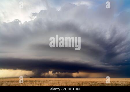 Bedrohliche Wolken von einem sich nähernden supercell-Sturm über einem Feld in Kansas Stockfoto