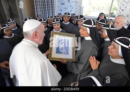 Papst Franziskus besucht das Kloster der Brigidinen Schwestern im Bezirk Pirita in Tallinn, Estland am dritten Tag seiner Baltischen Reise, am 25. September 2018. Foto von ABACAPRESS.COM Stockfoto