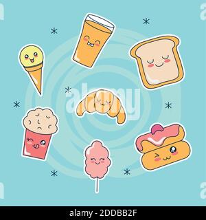 Kawaii Food Icon auf weißem Hintergrund, flacher Stil, Vektor-Illustration Stock Vektor