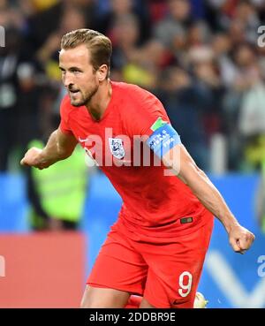 Englands Harry Kane feiert Torreigen während des FIFA World Cup 2018 1/8 Finale Kolumbien gegen England Spiel im Spartak Stadium, Moskau, Russland, am 3. Juli 2018. Foto von Christian Liewig/ABACAPRESS.COM Stockfoto