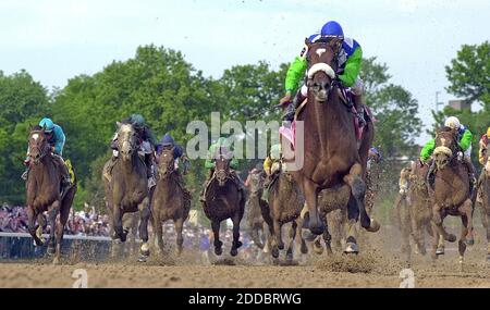 KEIN FILM, KEIN VIDEO, KEIN Fernsehen, KEIN DOKUMENTARFILM - Barbaro mit Jockey Edgar S. Prado an Bord führt den Rest des Feldes, als er den 16. Pole überquert auf seinem Weg zum 132. Lauf des Kentucky Derby bei Churchill Downs in Louisville, KY, USA am 6. Mai, 2006. Foto von Ron Garrison/Lexington Herald-Leader/KRT/Cameleon/ABACAPRESS.COM Stockfoto