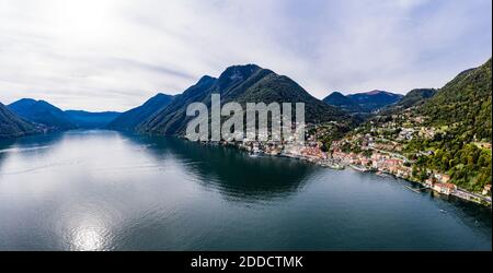 Luftaufnahme von Colonno am Comer See, Lombardei, Italien Stockfoto