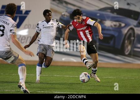 Exeter, Großbritannien. November 2020. Joel Randall von Exeter City während des EFL Sky Bet League 2 Spiels zwischen Exeter City und Colchester United im St James' Park, Exeter, England am 24. November 2020. Foto von Dave Peters. Nur redaktionelle Verwendung, Lizenz für kommerzielle Nutzung erforderlich. Keine Verwendung bei Wetten, Spielen oder Veröffentlichungen einzelner Vereine/Vereine/Spieler. Kredit: UK Sports Pics Ltd/Alamy Live Nachrichten Stockfoto