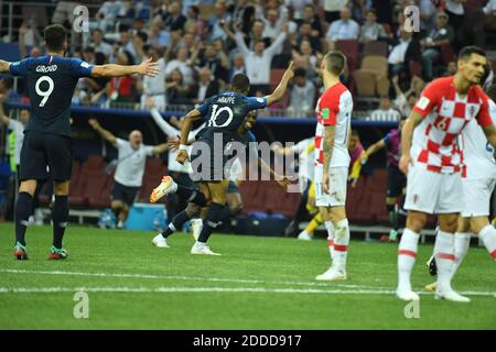 Frankreichs Kylian Mbappe feiert Torreigen während des FIFA-WM-Finalspiels Frankreich gegen Kroatien 2018 im Luzhniki-Stadion in Moskau, Russland am 15. Juli 2018. Frankreich gewann 4-2 und gewann den 2. Titel. Foto von Lionel Hahn/ABACAPRESS.COM Stockfoto