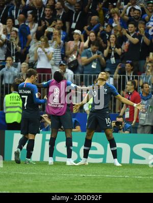 Frankreichs Kylian Mbappe feiert Torreigen während des FIFA-WM-Finalspiels Frankreich gegen Kroatien 2018 im Luzhniki-Stadion in Moskau, Russland am 15. Juli 2018. Frankreich gewann 4-2 und gewann den 2. Titel. Foto von Lionel Hahn/ABACAPRESS.COM Stockfoto