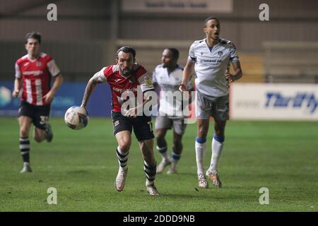 Exeter, Großbritannien. November 2020. Ryan Bowman von Exeter City während des EFL Sky Bet League 2 Spiels zwischen Exeter City und Colchester United im St James' Park, Exeter, England am 24. November 2020. Foto von Dave Peters. Nur redaktionelle Verwendung, Lizenz für kommerzielle Nutzung erforderlich. Keine Verwendung bei Wetten, Spielen oder Veröffentlichungen einzelner Vereine/Vereine/Spieler. Kredit: UK Sports Pics Ltd/Alamy Live Nachrichten Stockfoto