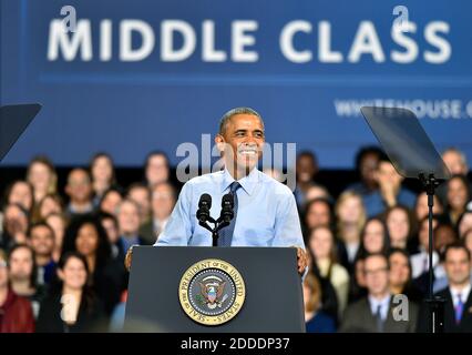 KEIN FILM, KEIN VIDEO, KEIN Fernsehen, KEIN DOKUMENTARFILM - Präsident Barack Obama spricht am Donnerstag, den 22. Januar 2015 im Anschutz Sports Pavilion auf dem Campus der University of Kansas in Lawrence, KS, USA. Foto von Jill Toyoshiba/Kansas City Star/TNS/ABACAPRESS.COM Stockfoto