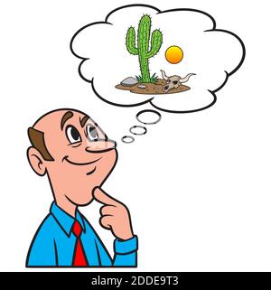 Thinking about a Texas Desert - EINE Cartoon-Illustration eines Mannes, der an eine Texas Desert denkt. Stock Vektor