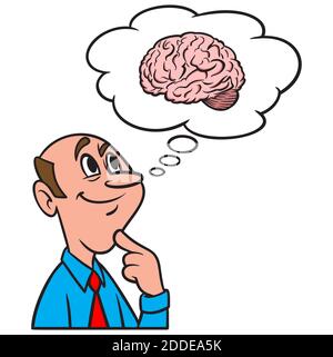 Thinking about the Human Brain - EINE Cartoon-Illustration eines Mannes, der über das menschliche Gehirn denkt. Stock Vektor