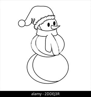 Lustige Schneemann Kontur, in schwarz und weiß für die Gestaltung von Postkarten, Plakate für das neue Jahr und Weihnachten Stock Vektor