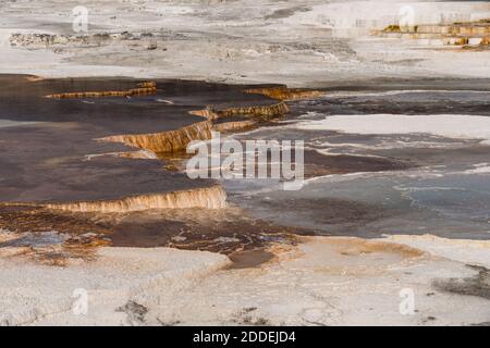 Canary Spring Terraces, Hauptterrasse, Mammoth Hot Springs, Yellowstone National Park, Wyoming, USA. Stockfoto