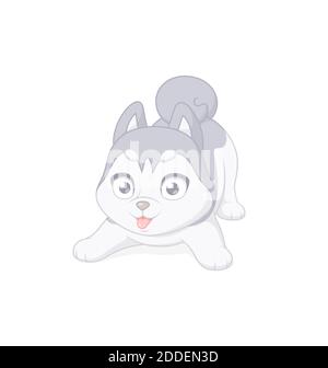 Niedliche verspielte Husky Welpen. Cartoon Vektorgrafik auf weißem Hintergrund. Stock Vektor