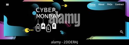 Cyber monday online Verkauf Poster Werbung Flyer Urlaub Shopping Promotion 8-Bit Pixel Art Banner horizontale Vektordarstellung Stock Vektor