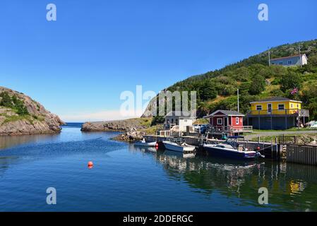 St. John's, NL, Kanada - 11. August 2018: Der malerische Hafen von Quidi Vidi, bekannt als gut, ein historisches Fischerdorf in der Hauptstadt Stockfoto