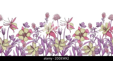 Vektor Blumen nahtlose Grenze. Blumenhintergrund. Nahtloses Muster. Stock Vektor