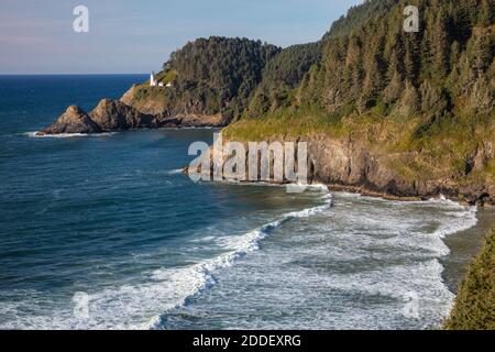 Haceta Head Leuchtturm auf einer Klippe mit Blick auf den Pazifik, Oregon Stockfoto