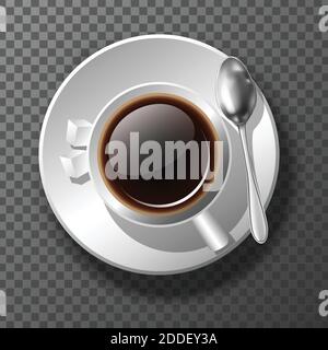 3d realistische Kaffeetasse aus der Draufsicht. Motivationsbanner Guten Morgen. Auf transparentem Hintergrund. Stock Vektor
