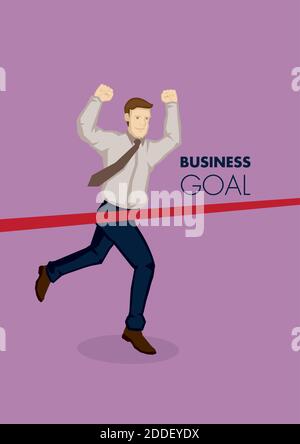 Cartoon Business-Profi läuft in Richtung Marathon Ziellinie. Vector Business Illustration für Zufriedenheit für das Erreichen Geschäftsziel concep Stock Vektor