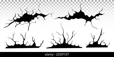Bodenrisse gesetzt. Erdbeben und Bodenrisse, Lochwirkung, Craquelure und beschädigte Wandstruktur. Vektor-Illustrationen Erdbeben, Absturz, Zerstörung Stock Vektor