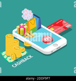 Cash-Back- oder Geld-Rückerstattungs-Konzept Vektor isometrische Illustration Stock Vektor