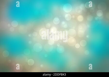 Abstrakter Verlauf von hellblau türkisgrau Hintergrund Textur mit leuchtenden kreisförmigen Bokeh Lichter. Schöne bunte Frühling oder Sommer Kulisse. Stockfoto