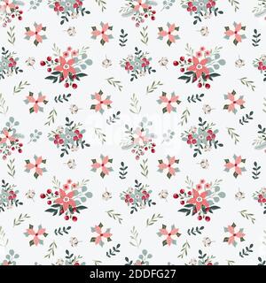 Weihnachten Hand gezeichnet nahtlose Vektor-Muster mit Blumen. Stock Vektor