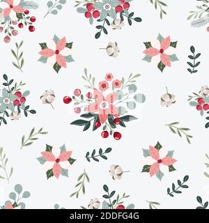 Weihnachten Hand gezeichnet nahtlose Vektor-Muster mit Blumen. Stock Vektor