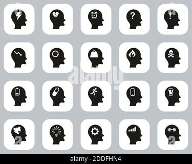 Stress & Pressure Black Icons Black & White Flat Design Groß Einstellen Stock Vektor