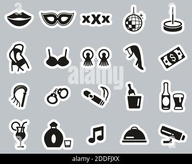 Strip Club Icons Schwarz & Weiß Sticker Set Groß Stock Vektor