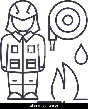 Firefighter Work Icon, lineare isolierte Illustration, dünner Linienvektor, Webdesign-Zeichen, Umriss-Konzept-Symbol mit editierbarem Strich auf weiß Stock Vektor