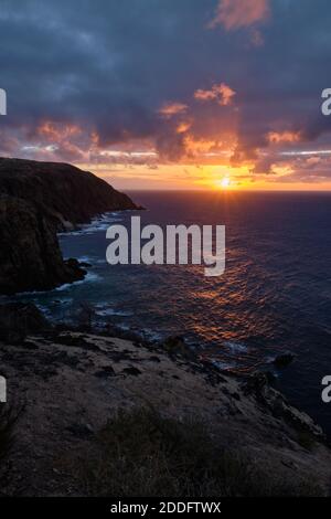 Sonnenuntergang von Porto Santo - Fonte da Areia Stockfoto