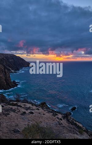 Sonnenuntergang von Porto Santo - Fonte da Areia Stockfoto