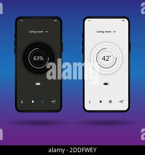 Dashboard-Schnittstelle und UX-Kit. Design der Klimareglerzentrale. Klimaregelung über ein Smartphone. Temperaturregelung im Innenbereich. Vektorgrafik Stock Vektor