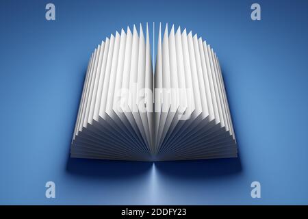 3d-Darstellung der Kanten von weißen Blättern.geöffnetes Buch, Notizbuch mit leeren Seiten. Abstrakter geometrischer Hintergrund, Textur Stockfoto