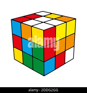 Rubik's Würfel in verschiedenen Positionen realistisch isoliert. Redaktionelle isometrische Illustration. Rubik's Cube ist ein kombiniertes 3D-Puzzle, das 1974 b erfunden wurde Stock Vektor