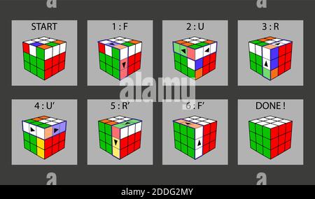 Rubik's Würfel in verschiedenen Positionen ist realistisch isoliert. Redaktionelle isometrische Illustration. Eine Kombination aus einer Rubik-Würfelkombination. Vektor i Stock Vektor