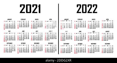 Kalender 2021-2022. Die Woche beginnt am Sonntag. Einfache Kalendervorlage. Hochformat mit vertikaler Ausrichtung. Jährliche Organisation von Schreibwaren. Vektorgrafik Stock Vektor