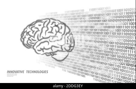 Digitale 3D-Form des menschlichen Gehirns. Geometrisches Rendering der Partikelpunktlinie mit geringer Polygonalzahl. Geistige Bildung kreative Idee Zukunft Geist Technologie Stock Vektor