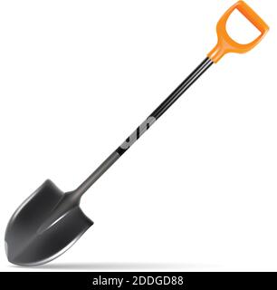3d realistische Vektor-Illustration Garten Spaten mit orangefarbenen Griff. Stock Vektor