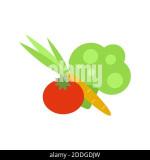 Set von frischem Gemüse Tomaten, Karotten und Brokkoli auf weißem Hintergrund. Zutaten für die Zubereitung von Salat. Vektorgrafik. Stock Vektor