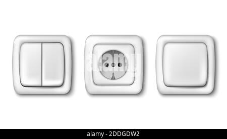 3d realistische Vektor Sammlung von Strom-Stecker und Lichtschalter Stock Vektor
