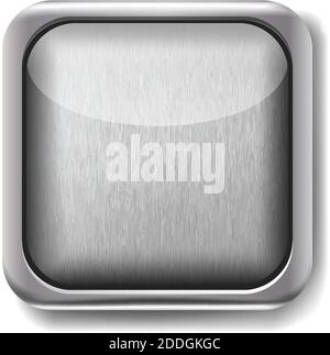 Vektor 3d realistische App-Taste. Icon in Holzstruktur mit Metallrahmen. Isoliertes Symbol auf weißem Hintergrund. Stock Vektor