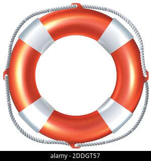 3d realistische Vektor-Symbol Illustration von gestreiften Rettungsinsel. Isoliert auf weißem Hintergrund. Stock Vektor