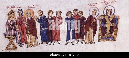 Illustrationen - Illuminationen aus der byzantinischen Geschichte Manuskript von John Skylitzes, 11. Jahrhundert n. Chr. Stockfoto