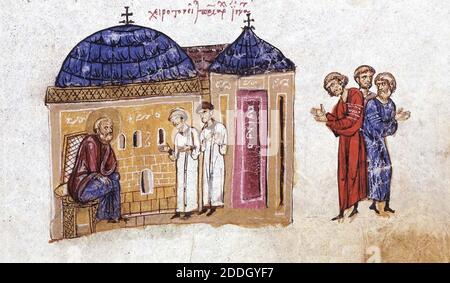 Illustrationen - Illuminationen aus der byzantinischen Geschichte Manuskript von John Skylitzes, 11. Jahrhundert n. Chr. Stockfoto